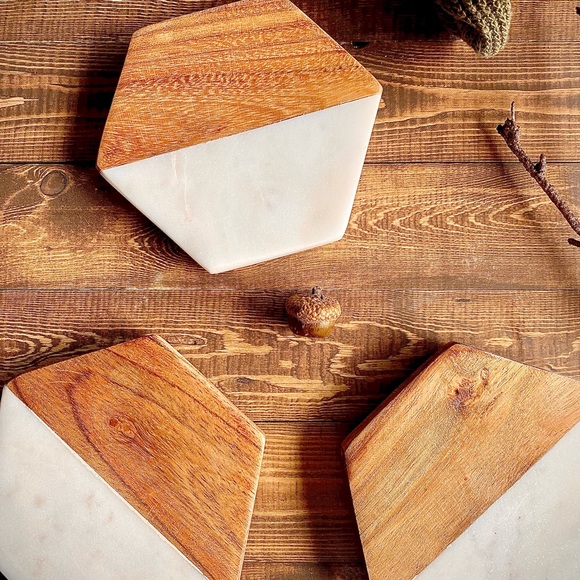 Handmade Wood and Marble Coaster (4 coasters) - Picture 3 of 5